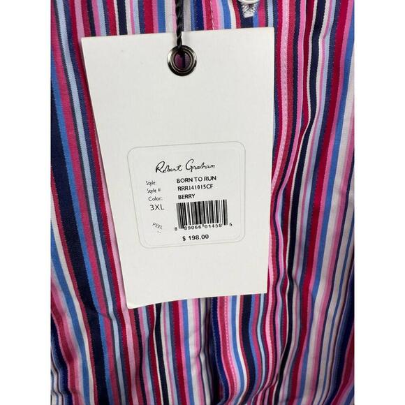 NWT Robert Graham Dress Shirt Size Pink Purple White Stripe Flip Cuff  XXXL - Picture 2 of 6